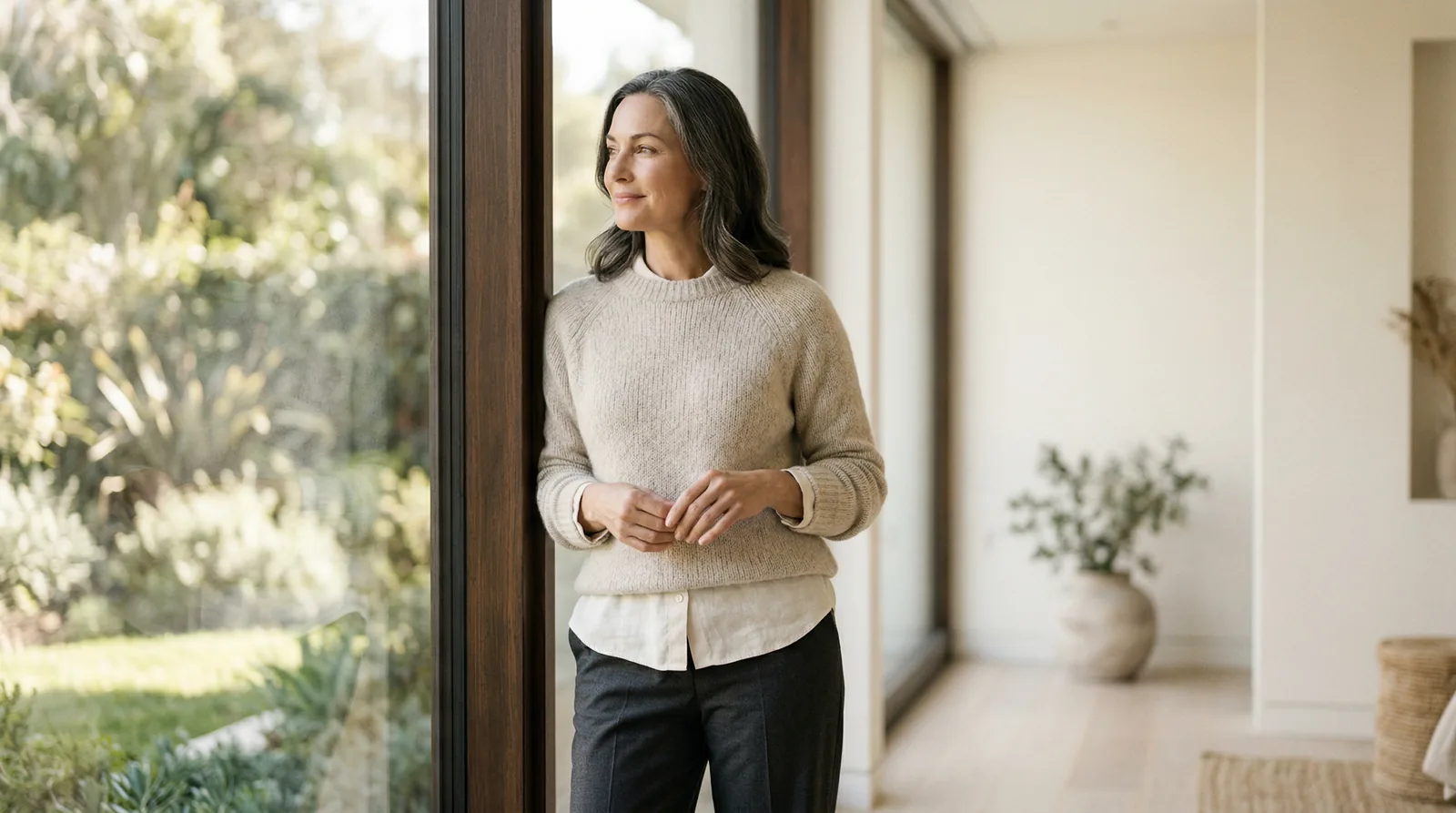 Healthy and serene looking patient by a bright window